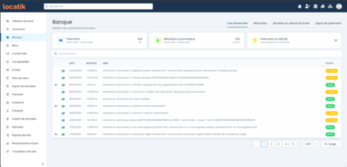 Interface du logiciel Locatik - Tableau de bord moderne et intuitif